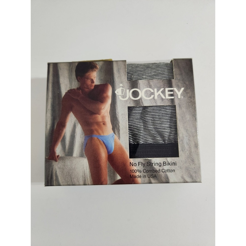 Jockey String Bikini Gray White Stripe No Fly Cotton Vintage 1990 USA Sz S 28-30